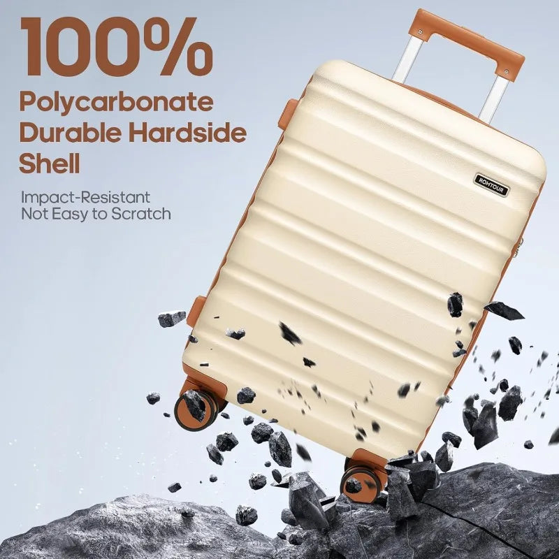 Suitcase Set 3 Piece, 20 IN Carry On Luggage with PC Hard Shell, TSA Lock Spinner Wheels Extension Handle Suitcase Set