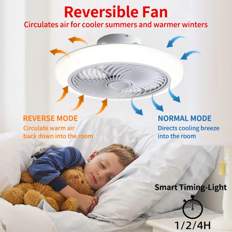 Round Ceiling Fan Living Room Enclosed Ceiling Fan with Remote Control Adjustable Ceiling Fan with Lights