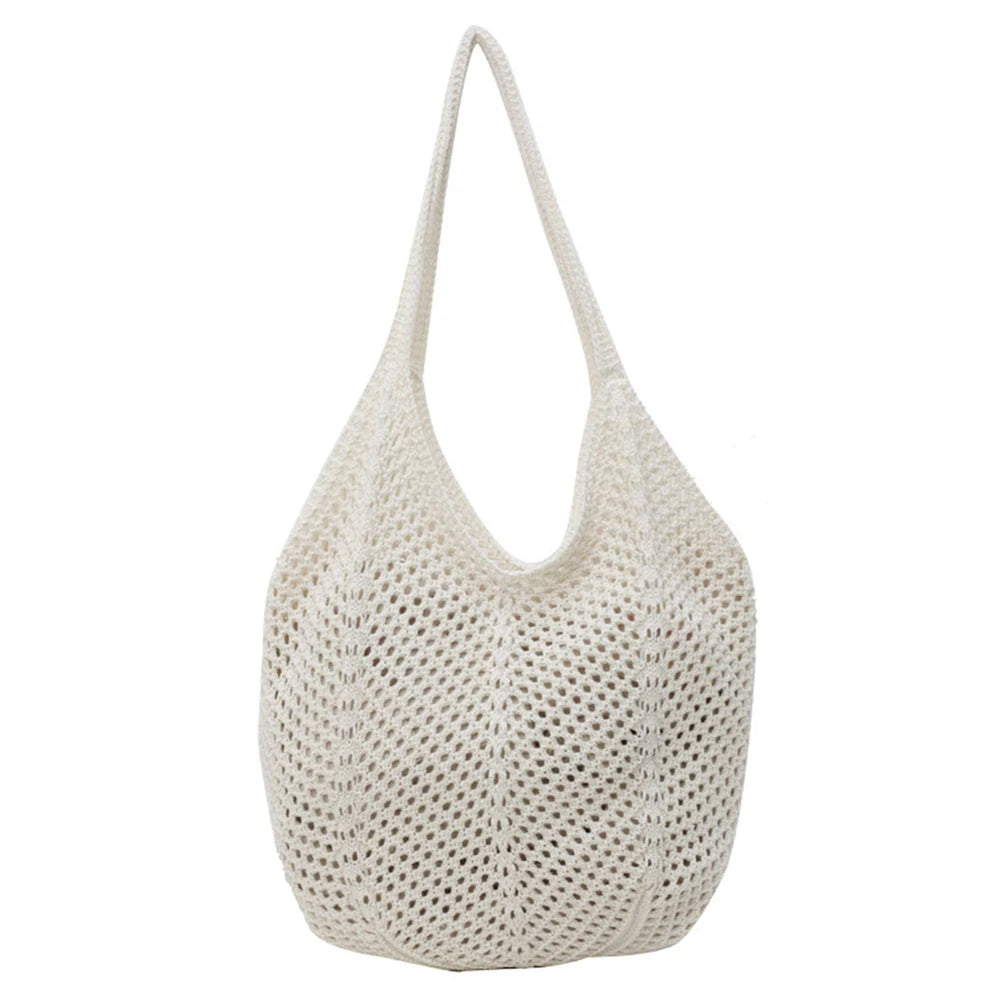 Women Hollow Summer Bag Solid Color Aesthetic Hobo Bag Large Capacity Knitted Tote Handbag Ladies Daily Handbag