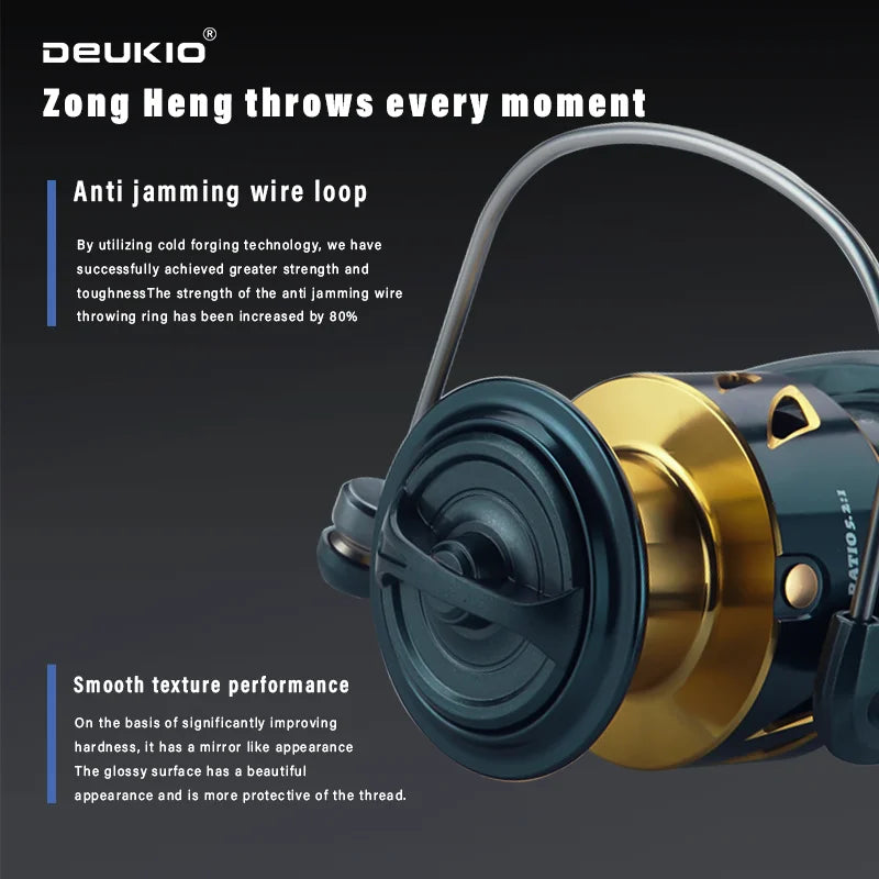 DEUKIO 2025 Fishing Reel No Gaps 5.2:1 Gear Ratio CNC Spool Handle EVA Knob Spinning Reel Casting Reel Carp 2000-7000
