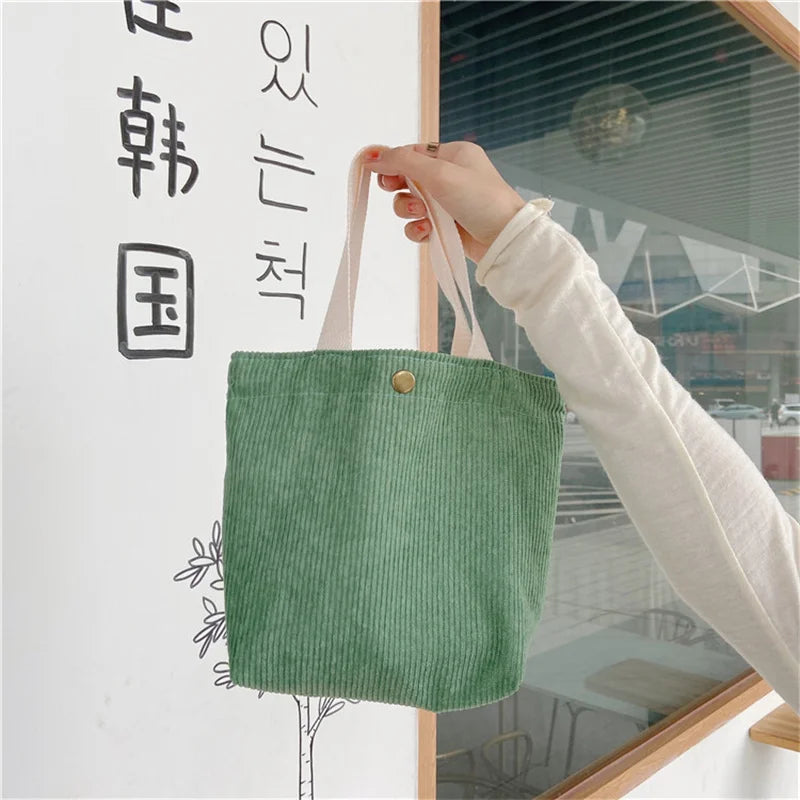 Cute Corduroy Shopper Tote Bag Woman Girls Lady Travel Shopping Cloth Handbags Lunch Bag Small Portable Hand Pouch Bag Organizer