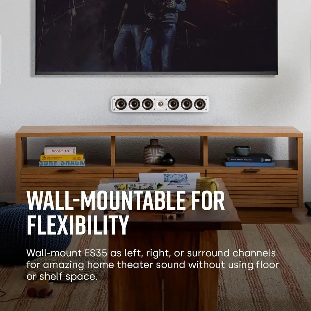 Elite ES35 Slim Center Speaker - Hi-Res Audio, Dolby Atmos & DTS:X, 1 Tweeter, 6x3 Woofers, Dual Ports or ForteBass, Sleek Black