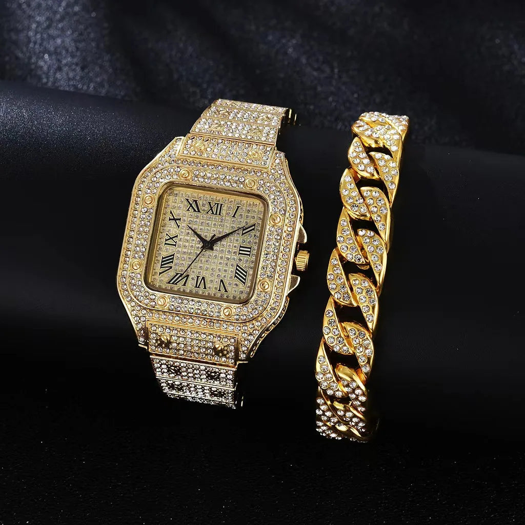 2pcs Luxury Fashion Men Women Watch Set Silver Strap Ladies Quartz Wristwatch Alloy Bracelet For Ladies Gift (without box)