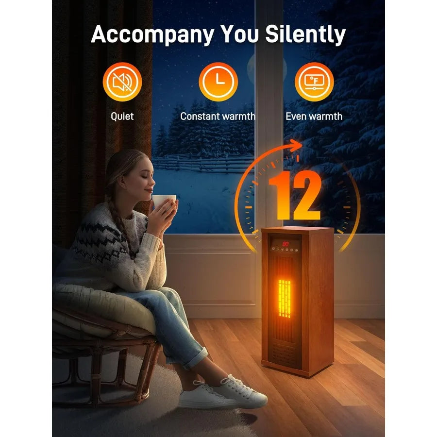 Portable 1500W PTC Infrared Space Heater for Bedroom Office Home Fast Quiet Heating Tower with White Finish and Energy Efficien