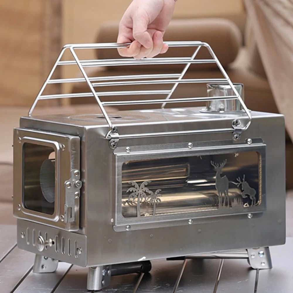 Portable Foldable Wood Stove Stainless Steel Heat-Resistant Tent Heater Light Outdoor Camping Cookstove