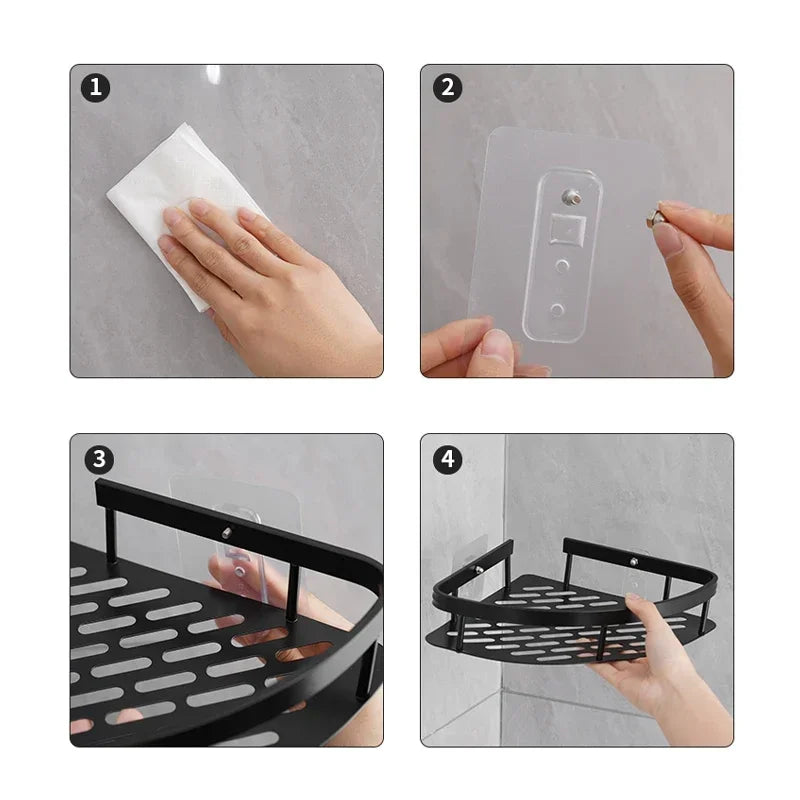 Bathroom Shelf Makeup Storage Organizer Aluminum Alloy Shampoo Rack Shower Shelf Bathroom Accessories No Drill Wall Shelf