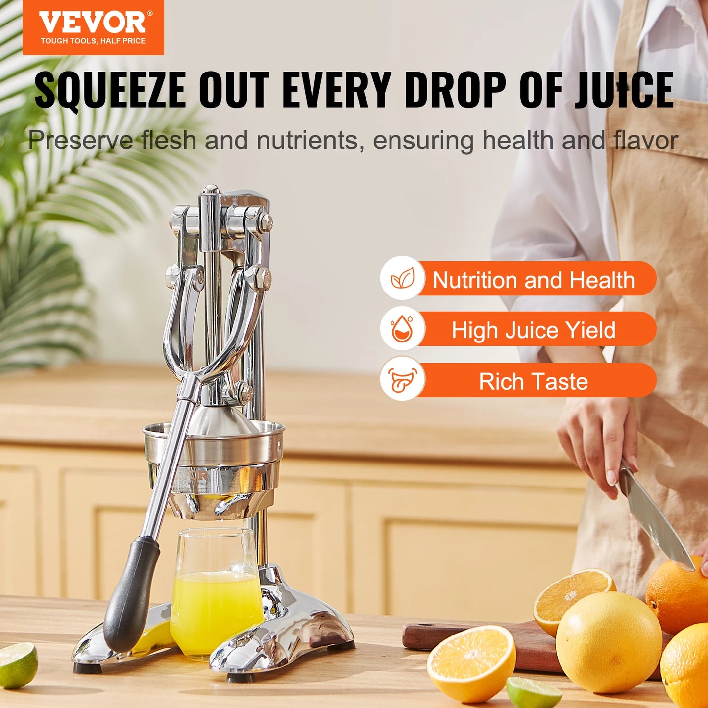 VEVOR Citrus Juice Press Hand Press Orange Juicer Press Commercial Grade Manual Citrus Juicer Lemon Squeezer Easy-to-Clean