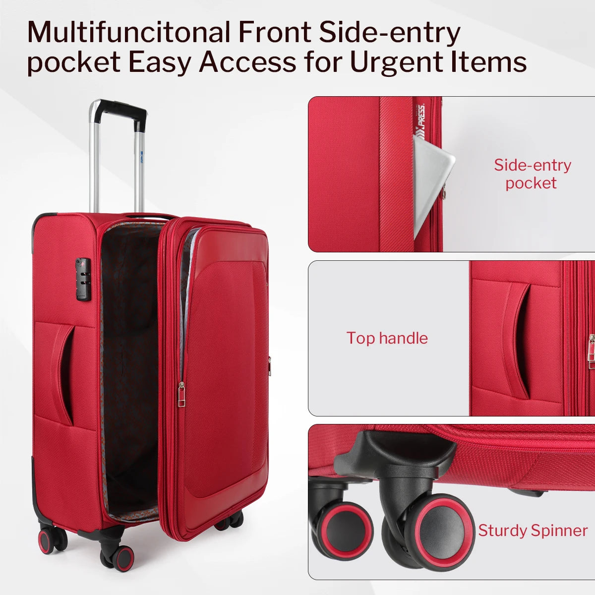 3 Piece Luggage Set Softside Expandable Suitcase with Spinner Wheels & TSA Lock Softshell Lightweight Travel Luggage Set