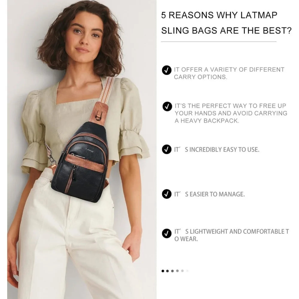 Sling Bag For Women Men Backpack Fanny Pack Crossbody Chest Travel Shoulder Belt Bags Purse Handbag PU Leather