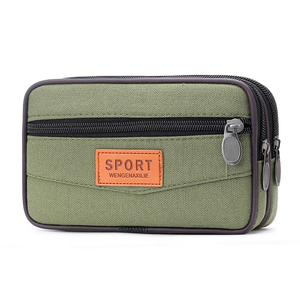 Men Outdoor Sports Waist Bag with Multi Pockets Canvas Change Pouch Coin Pocket Bag Zipper Coin Purse for Coins for Best Gift