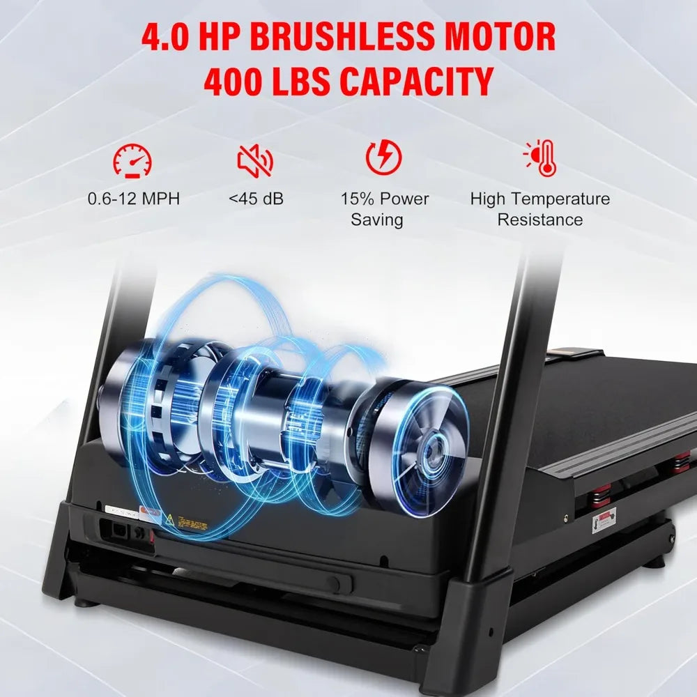 Heavy Duty Treadmill for Home, 20-Level Auto Incline Treadmill 400 LB Capacity, 0.6-12 MPH, 20" Wide Deck, LED, Customized