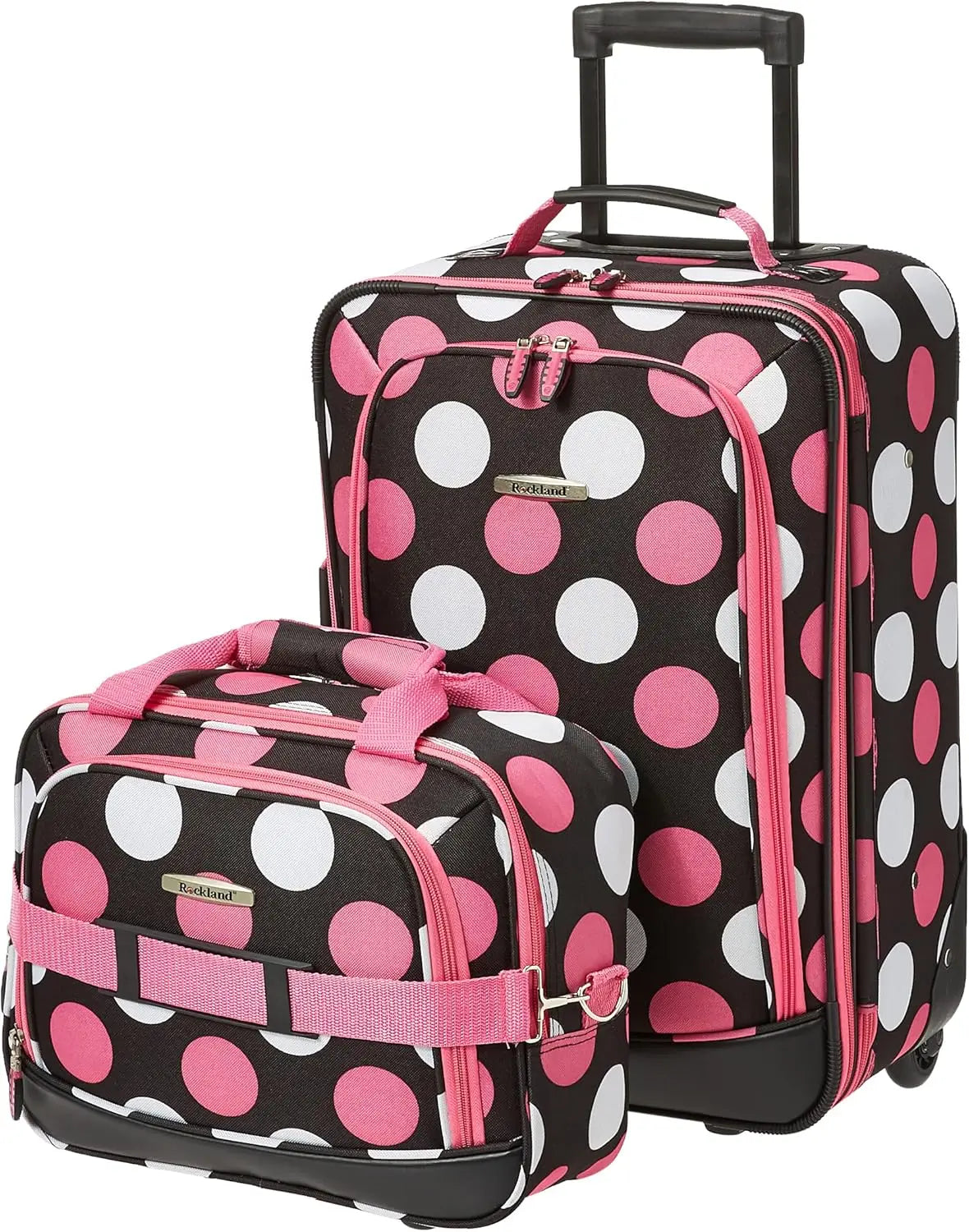 Rockland Fashion Softside Upright Luggage Set, Expandable, Pink Dots, 2-Piece (14/19)