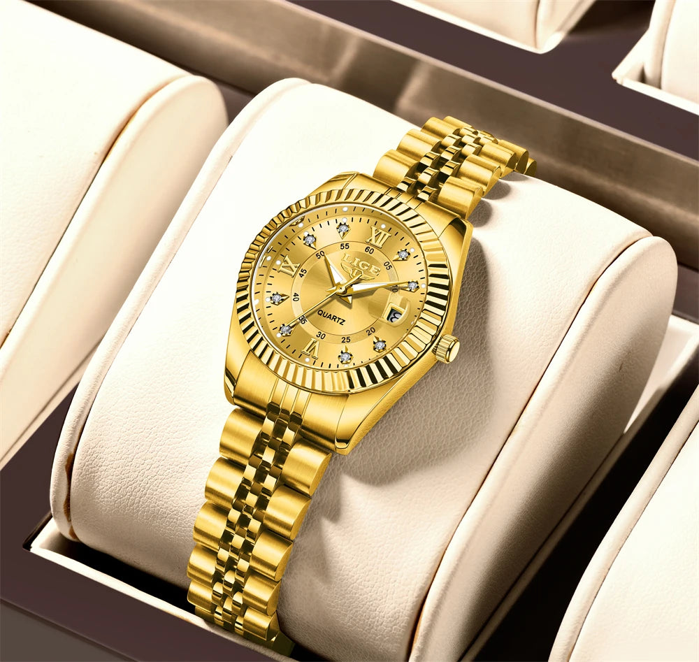 LIGE Fashion Woman Watch Stainless Steel Waterproof Auto Date Elegant Ladies Wristwatch Luxury Original Quartz Watch for Women