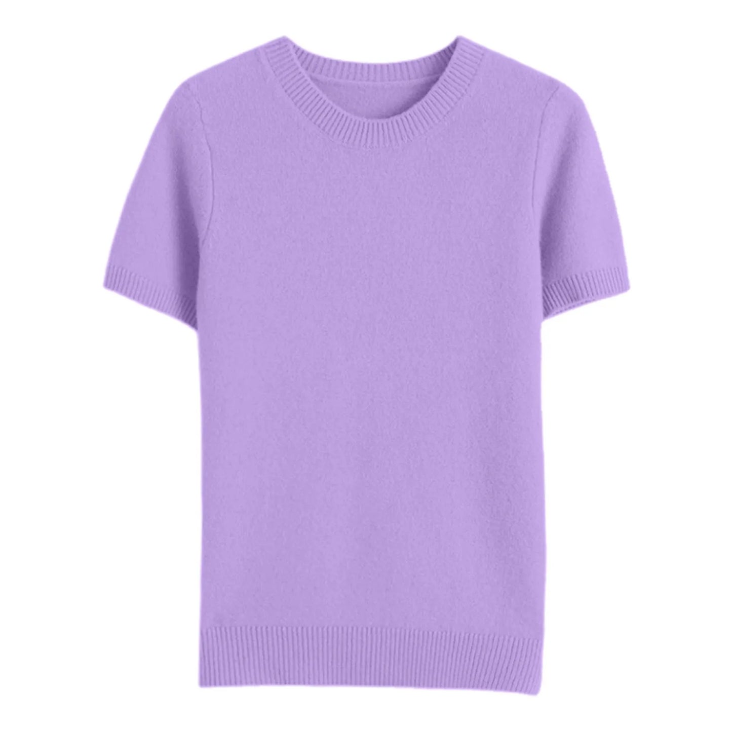 Elegant Solid Color Women Sweater Short Sleeve Knitted Sweater Round Neck Knitwears Pullover Tops