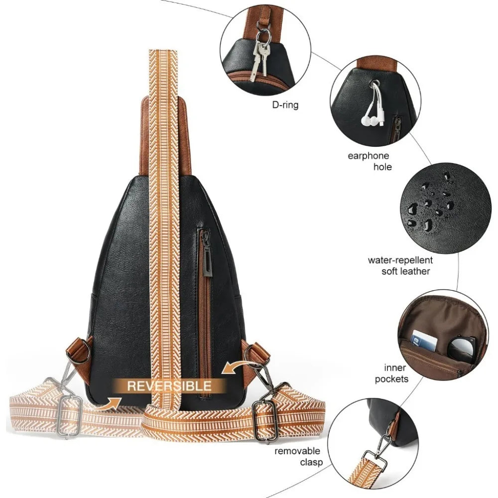 Sling Bag For Women Men Backpack Fanny Pack Crossbody Chest Travel Shoulder Belt Bags Purse Handbag PU Leather