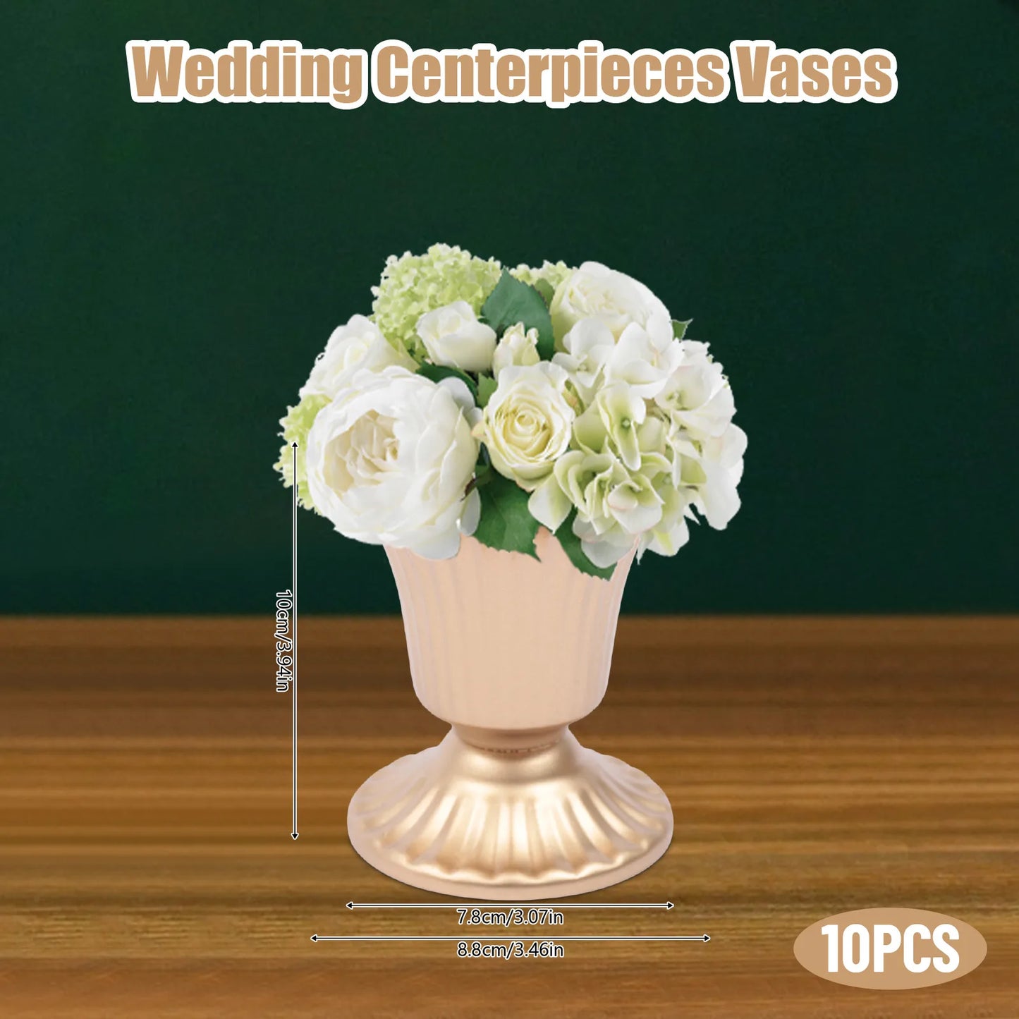 10Pcs Gold Metal Vases Wedding Party Centerpieces Retro Decorative Trumpet Vase