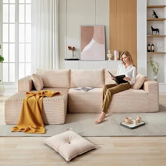 110'' Modern Sectional Sofa, Upholstered Couches for Living Room, L-Shape Cloud Sectional Couch with Deep Seat, Fluffy Couch wit