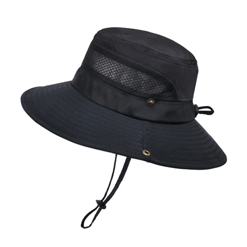 Summer Men Bucket Hat Outdoor UV Protection Wide Brim Panama Safari Hunting Hiking Hat Mesh Fisherman Hat Beach Sunscreen Cap