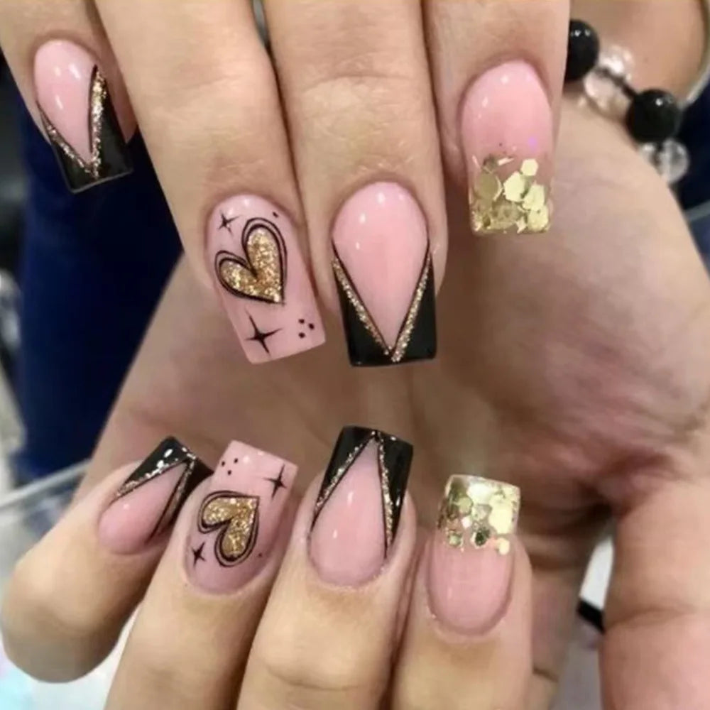 24pcs Aurora White French Press on Nails Short Sqaure Chrome Fake Nails with Glue Metallic Designs Artificial False Nail Tips