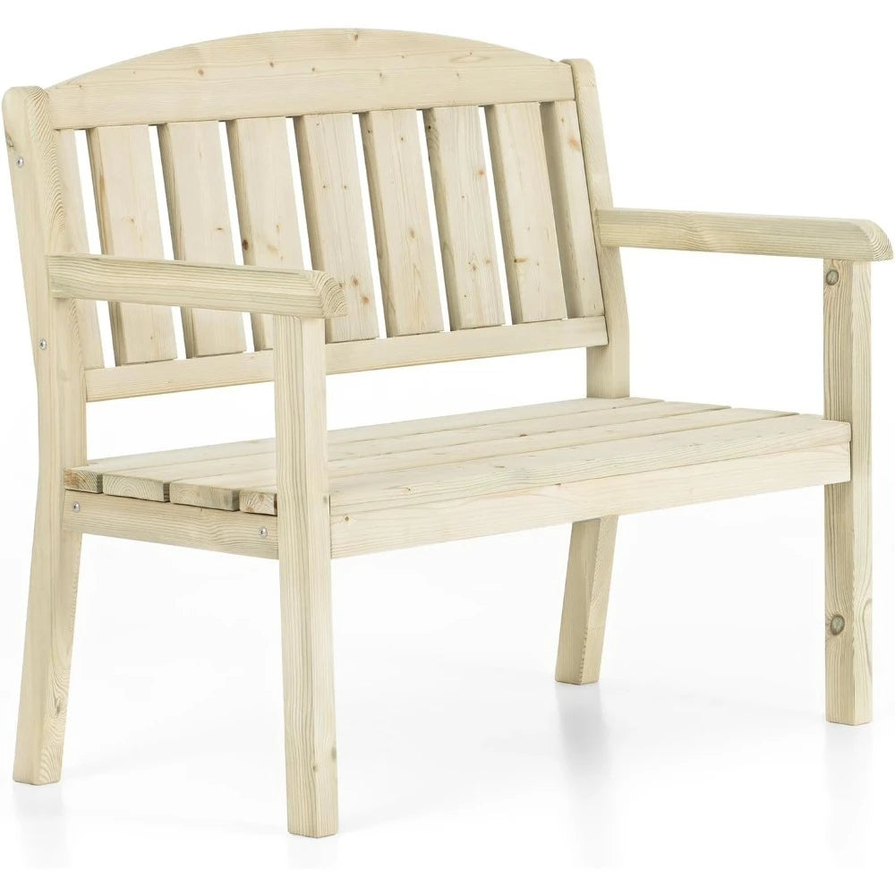 Double Bench Classic Design  Weatherproof Wooden Bench for Outdoors, Patio, Backyard and Garden