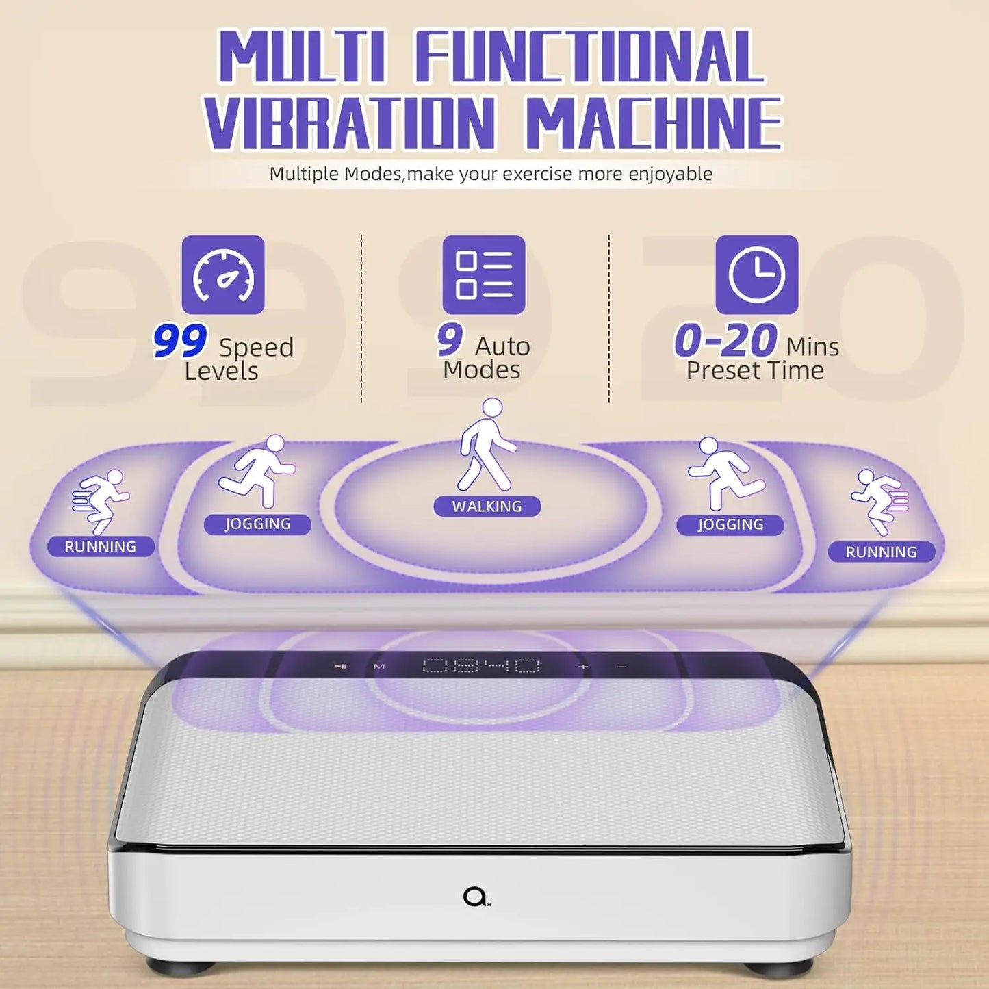 Vibration Plate Exercise Machine,Bluetooth Power Vibrate Fitness Platform,9 Modes Home Vibration Plate for Lymphatic Drainage,Wh