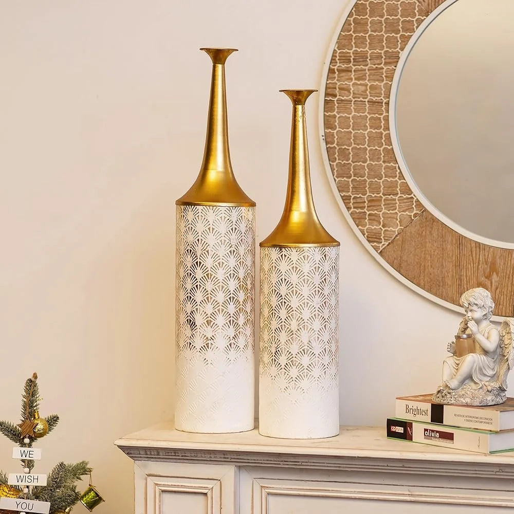 Contemporary Handmade Floor Vases Set of 2 Durable Metallic Vases Pampas Grass Rustic Home Decoration Living Room