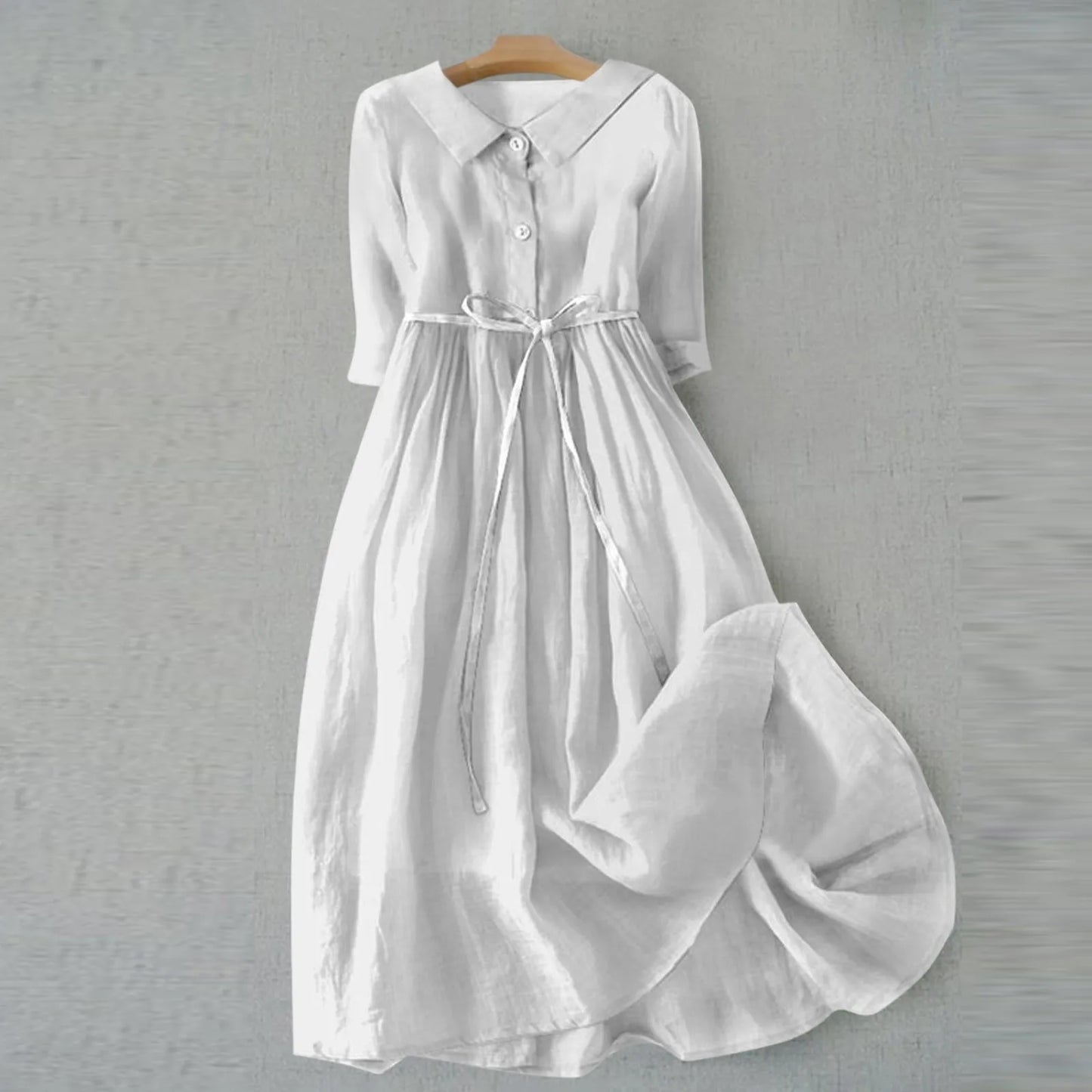 Women Beach Dress Solid Color Summer A-line 3/4 Sleeve Shirt Dress Casual Loose Female Sundress Holiday Baggy Long Robe