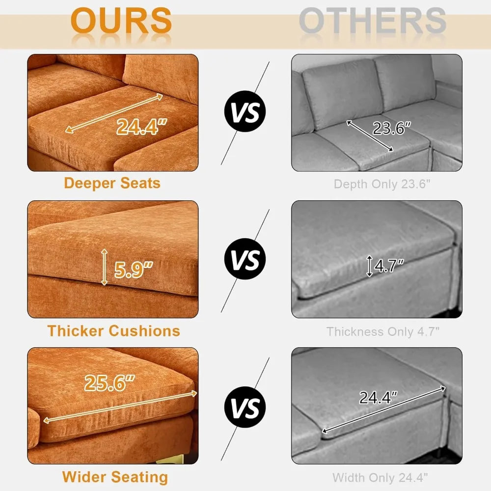 110" Sectional Couches for Living Room,U Shape Couch with Double Chaise, 4-Seat Sofa Set with Chenille Fabric for Home Furniture