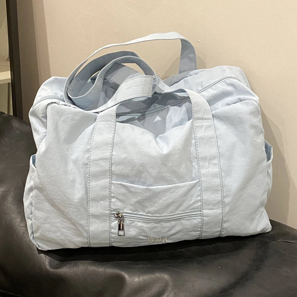 Unisex Travel Shoulder Bag Solid Color Travel Carry-On Handbag Multi-Pocket Lightweight Tote Handbag Outdoor Short Trip Bag