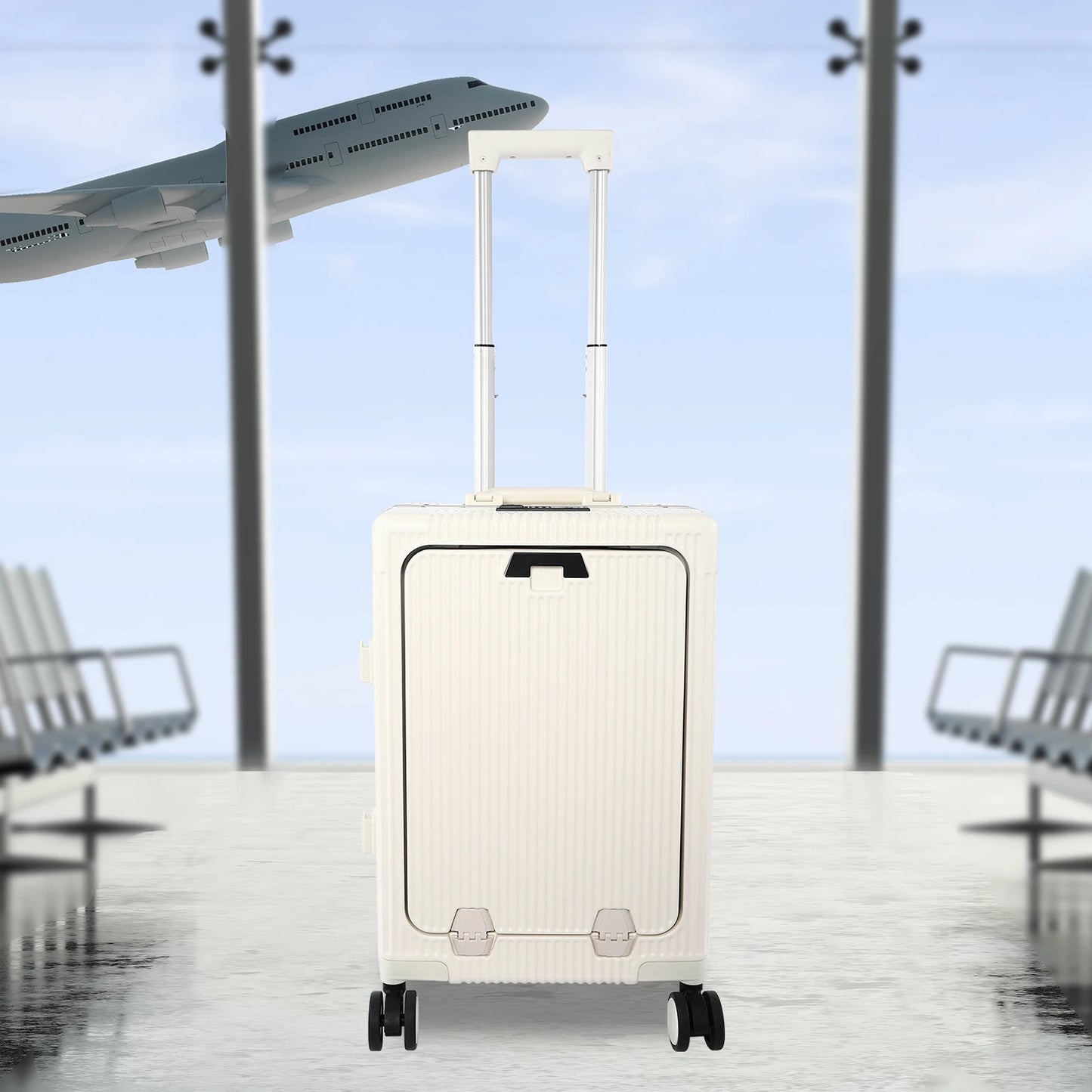 20" Front Open Boarding Suitcase Multifunctional Universal Wheel Suitcase Boarding box Rolling Luggage Bag with Cup holder