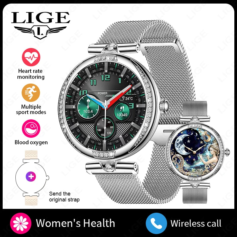 LIGE Fashion Woman Smartwatch AMOLED HD Screen Watches Women Heart Rate Blood Pressure Monitoring Health Smart Watch Android iOS