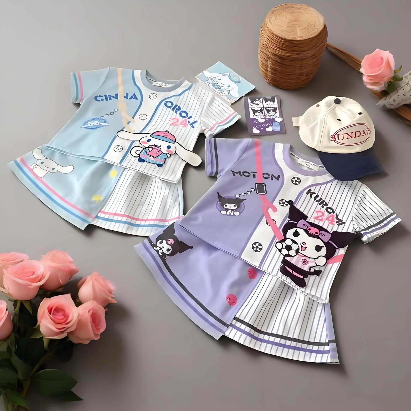 2025 Summer Girls Casual Clothing Sets Cartoon Printed Children Kuromi T Shirt Skirt 2pcs Set Kids Breathable Outfits Outfoor