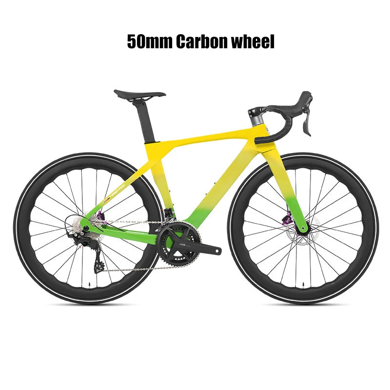 TWITTER Full Carbon Light Weight Road Bike Wireless WheelTop EDS 24S Racing Bicycle 4-Piston Disc Brake With 50mm Carbon Wheels