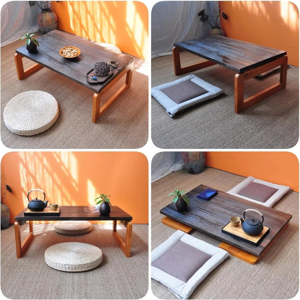 Foldable Coffee Table Portable Low Picnic Table Wooden Folding Tea/Snack Breakfast Serving Table Camping Table Floor Table