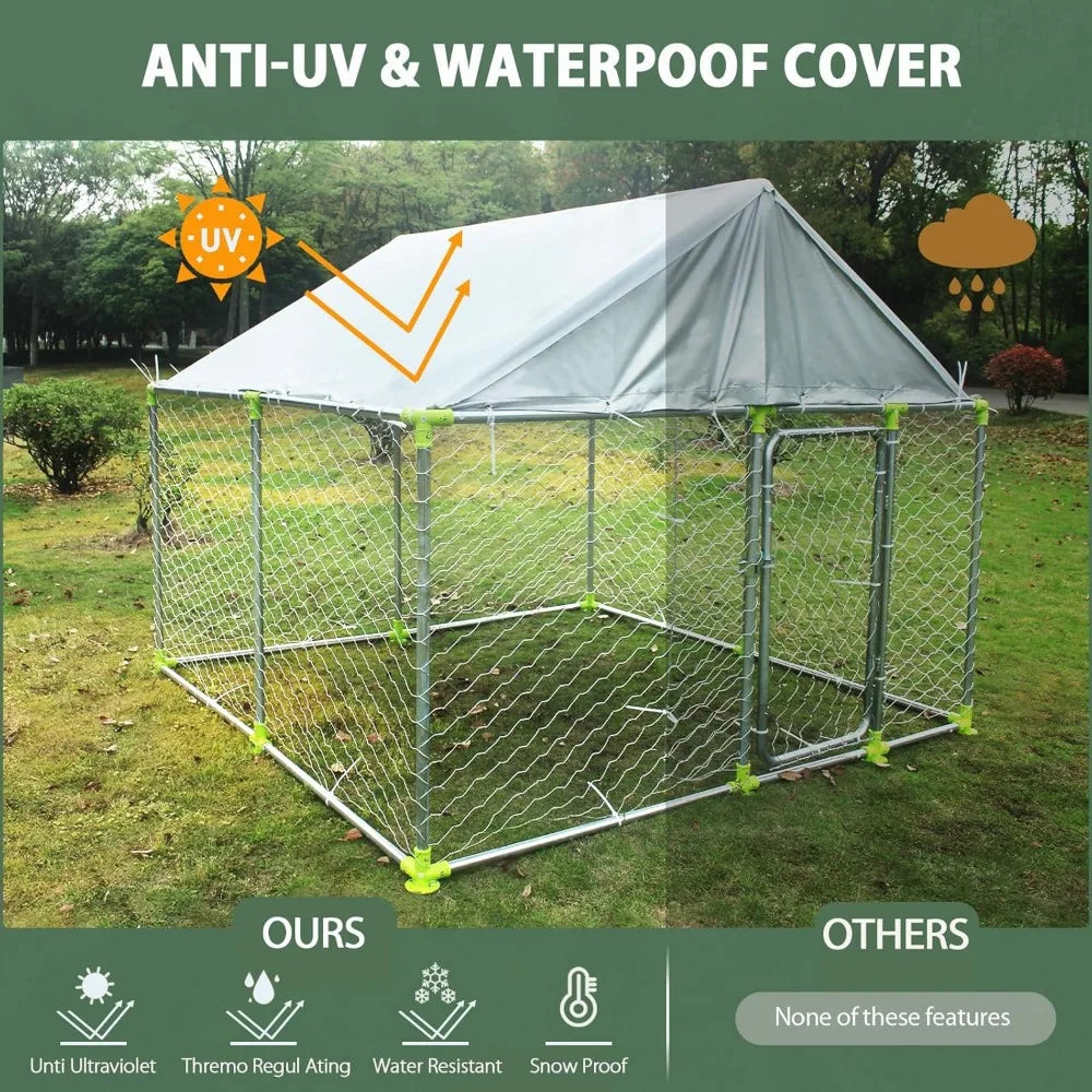 Very /7.5'x7.5' Large Outdoor Dog Kennel With Roof,Large Dog Run Enclosure,Heavy Duty Outside Dog House, Waterproof UV-Resistant