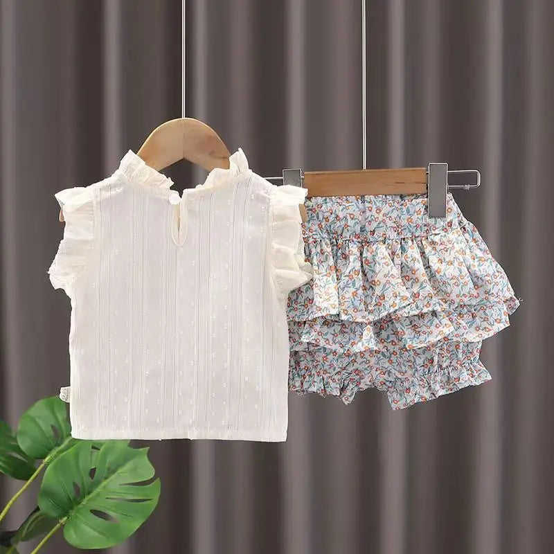 2024 New Girls' Suit Summer Children's Dress Baby Girl Fashionable Children's Top+Skirt Two-Piece Set