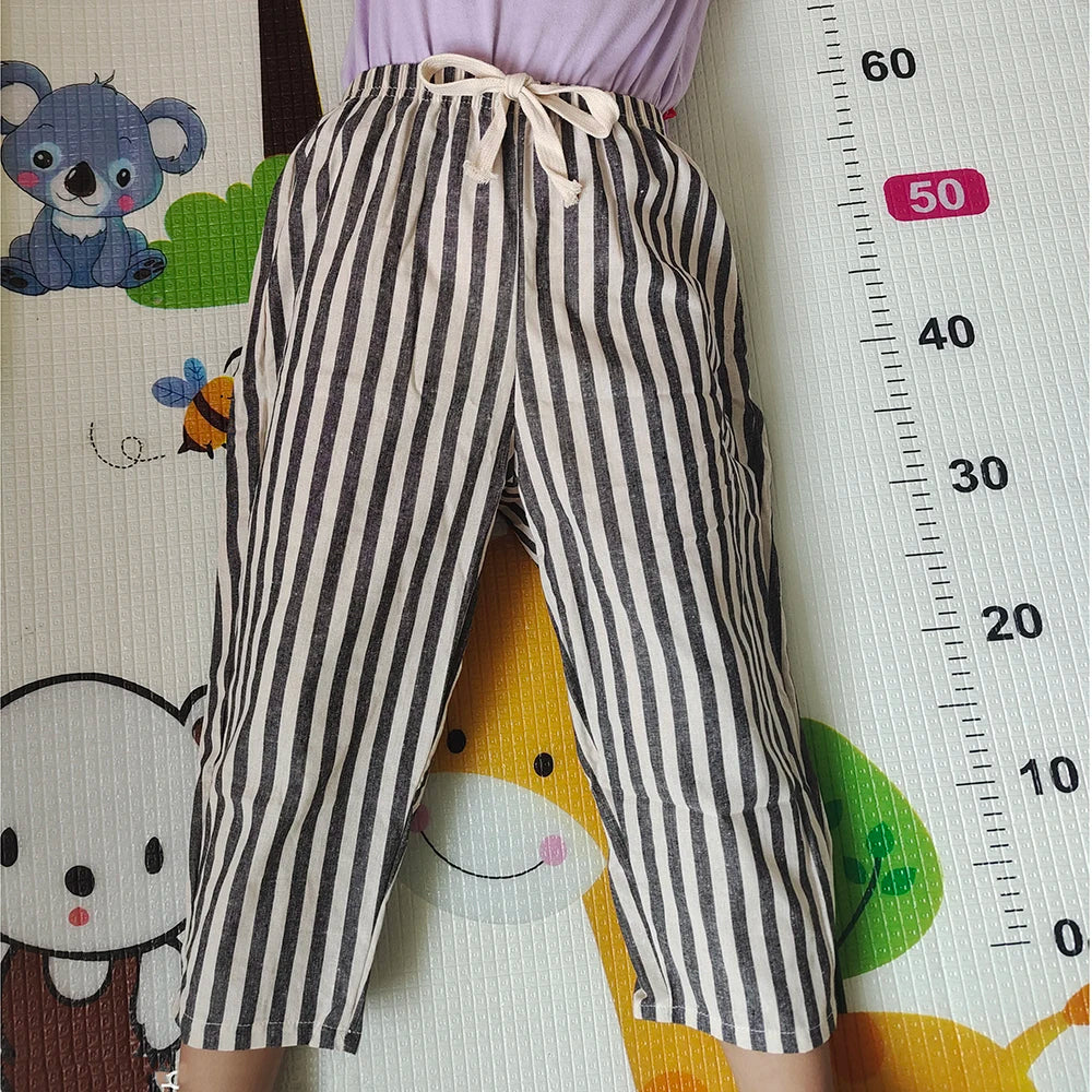 Children's Breathable Summer Pants Toddler Elastic Waist Boys Girls Cotton Linen Striped Pants Kids Casual Loose Trousers