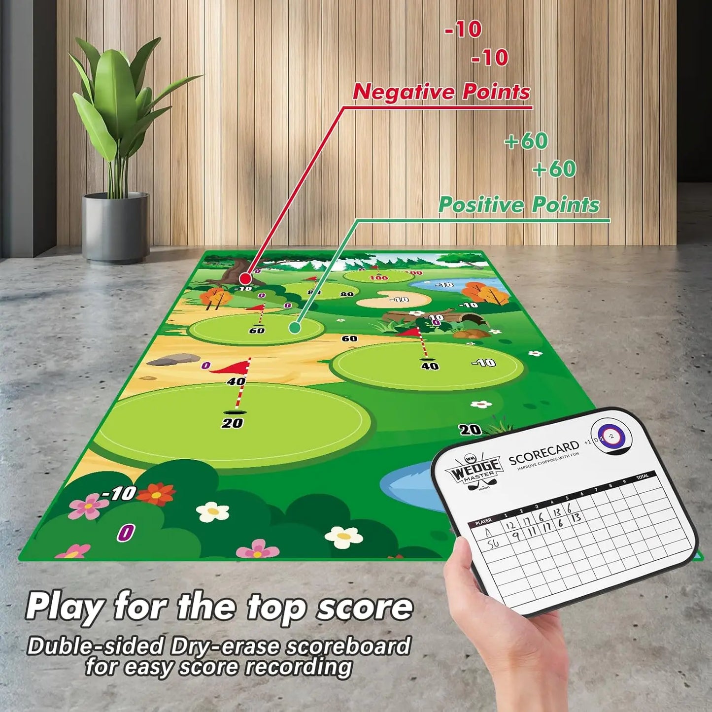 VATOS Golf Chipping Game Mat with Club Practice Training Indoor Outdoor Hitting Mat 20-Balls for Kids Adults Play Stick Chip Set