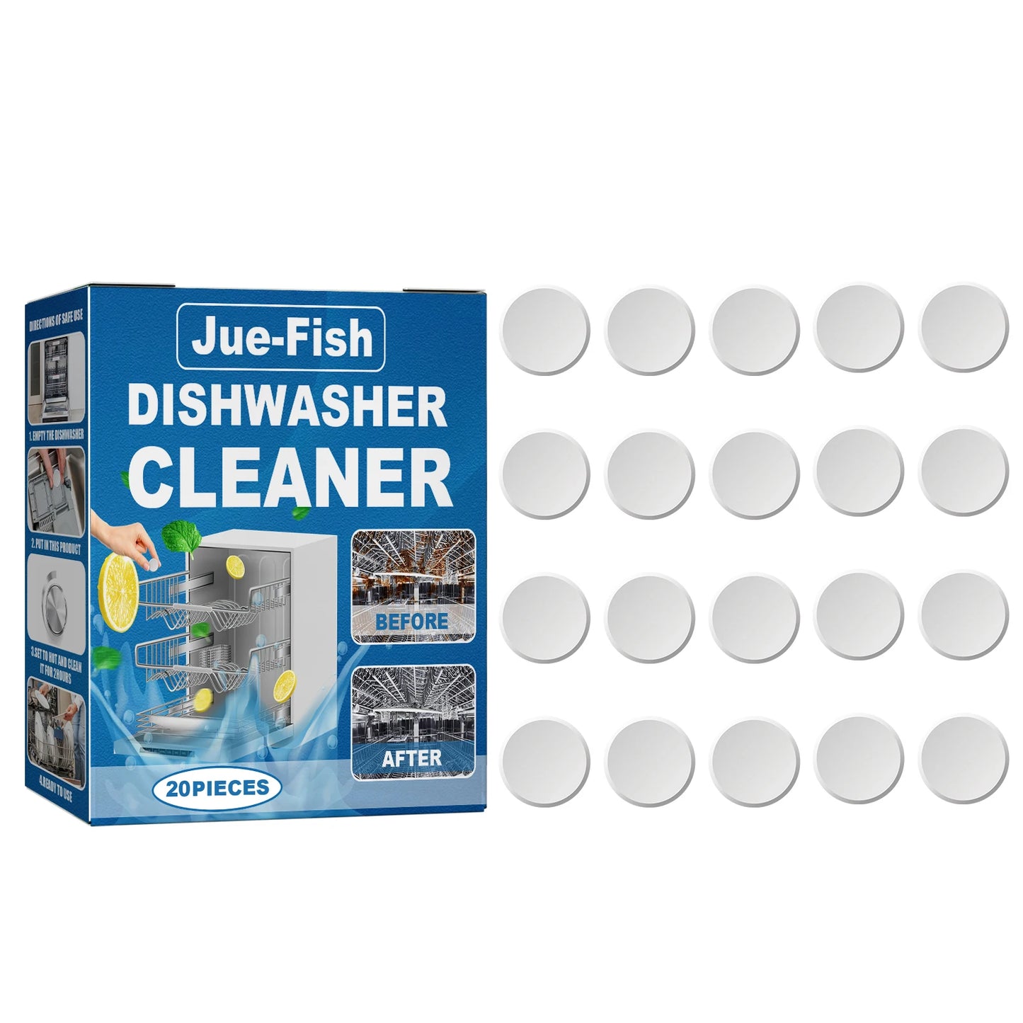 Dishwasher cleaning tablets; Built-in drawer dishwasher specific degreasing cleaning tablets