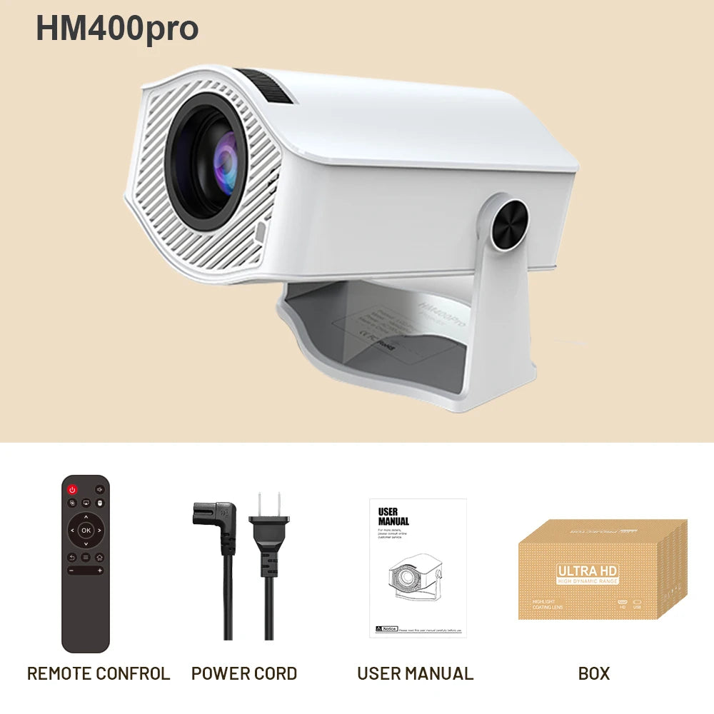Projector Home Cinema Outdoor Projetor HM400pro VS HY300 PRO 4K Android 11 Dual Wifi6 200ANSI Allwinner H713 BT5.0 1280*720P