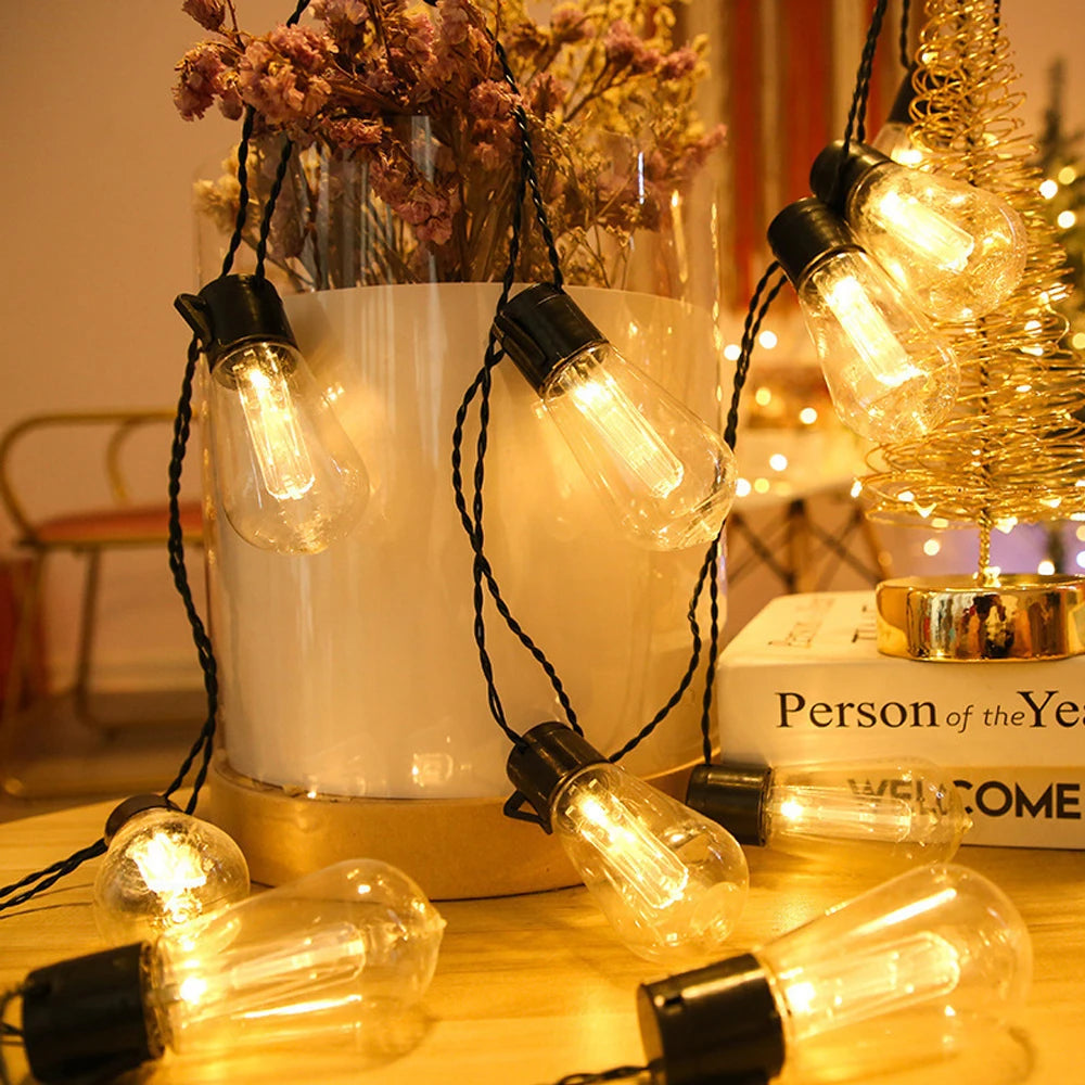 Solar String Lights Outdoor Waterproof, 10/30 Bulbs Shatterproof Bulbs Patio Lights With Remote 2 Lighting Modes LED Solar Pow