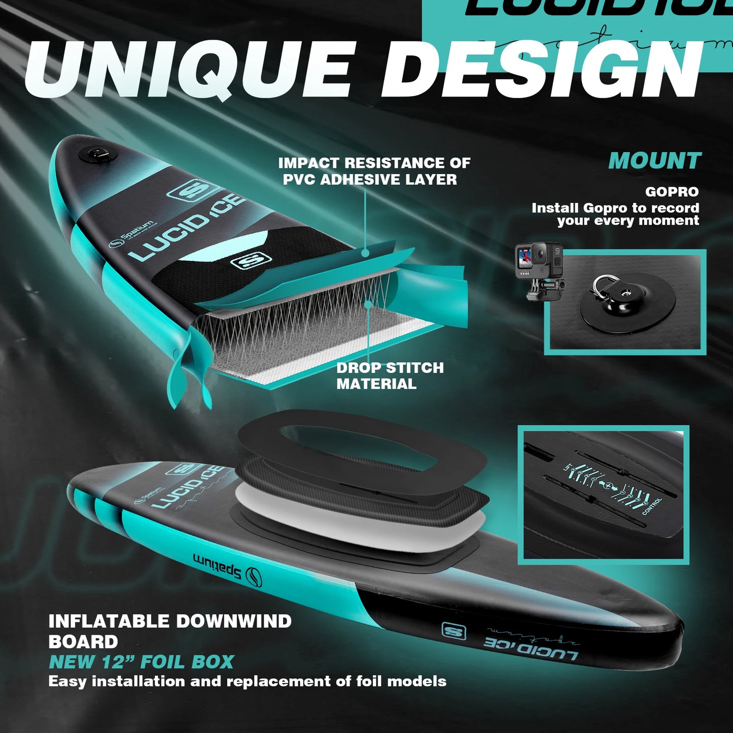 Spatium Inflatable Downwind Board SUP Unpowered Versatile Paddle Board for 112L/124L/135L/150L Hydrofoil with Foil SP1310/SP1060