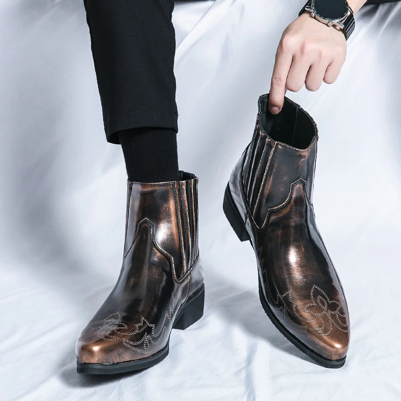 Men's Classic Retro Chelsea Short Boots Mens Fashion Embroidery Ankle Boot High-top Casual Shoes for Men