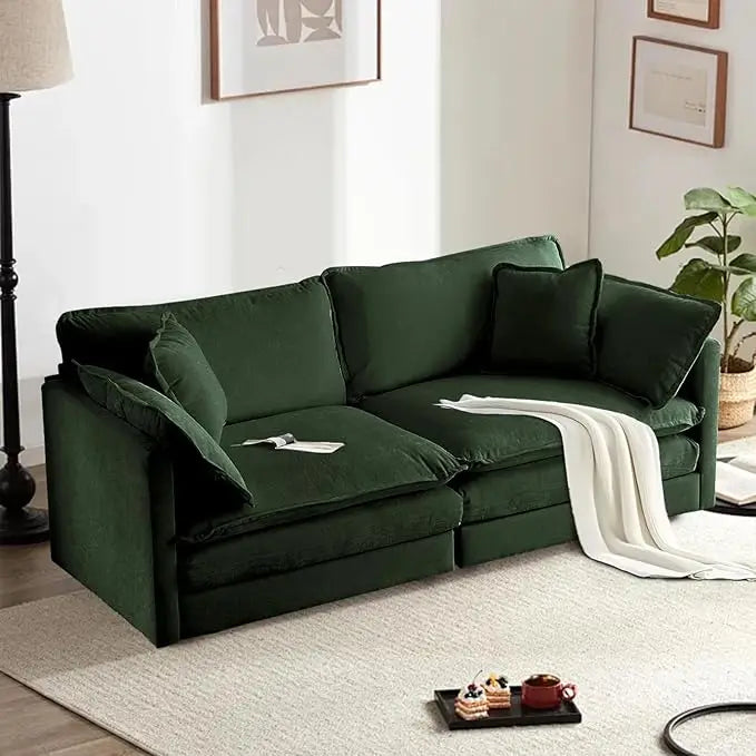 Chenille Sectional Sofa, Comfy Modular Loveseat Sofa, Modern 2-Seat Couch Deep Seat Sofa Set for Living Room