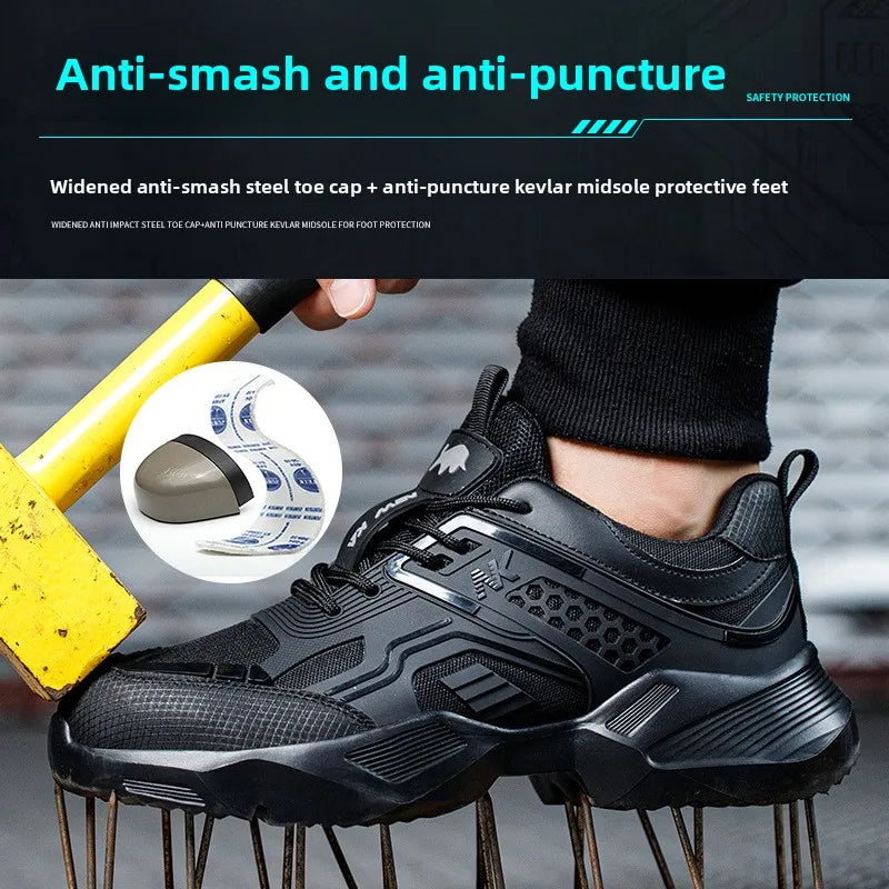 Men's Safety Shoes Steel Toe Soft Soled Women Male Sneakers Lightweight Air Cushion Working Footwears Protection Anti Smashing