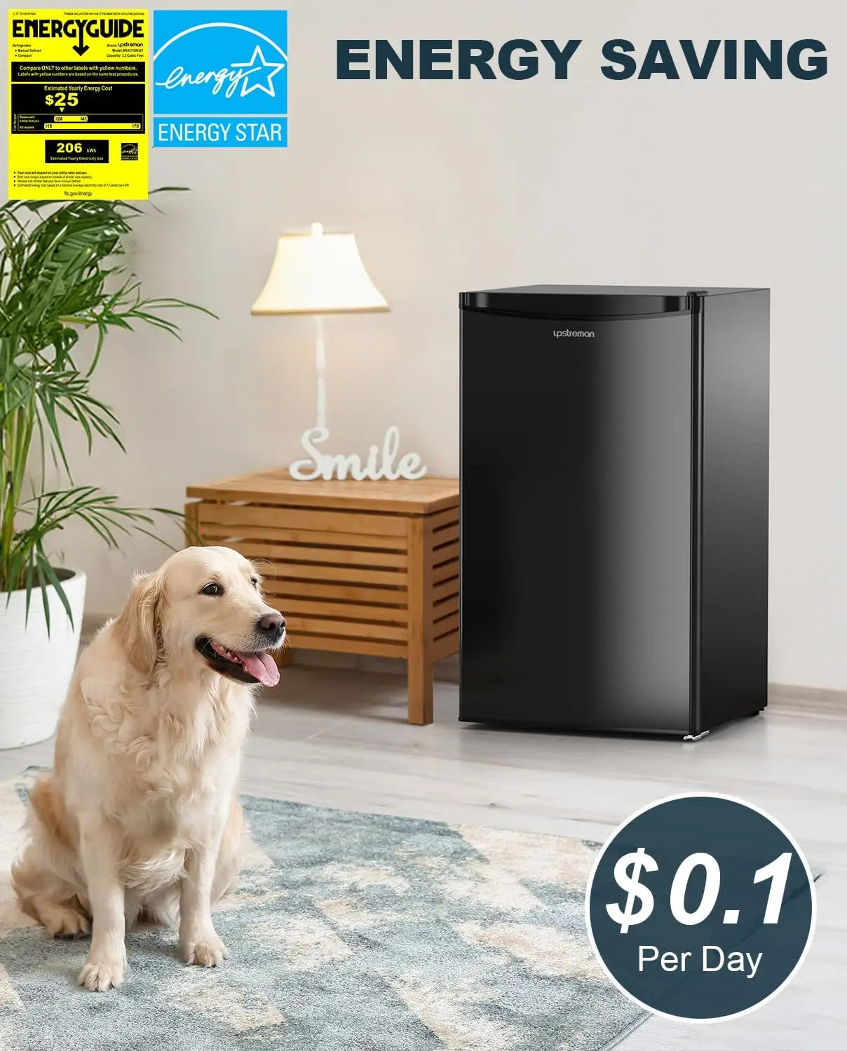 Single Door Mini Fridge, Dorm Fridge, Adjustable Thermostat, Mini Refrigerator for Bedroom, Office, Dorm, Black-BR321
