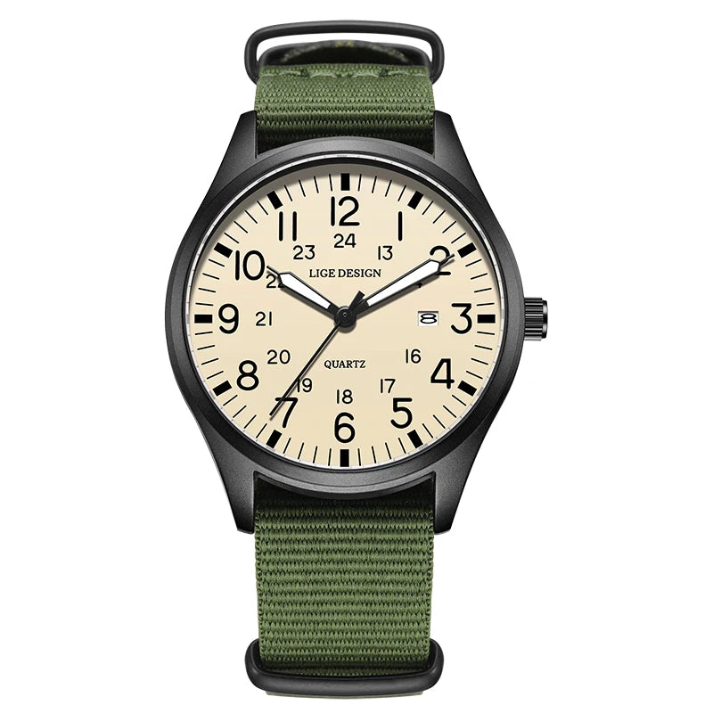 LIGE Top Brand Luxury Men Quartz Watch Date Nylon Leather Waterproof Luminous Military Sports Watches For Men relogios masculino