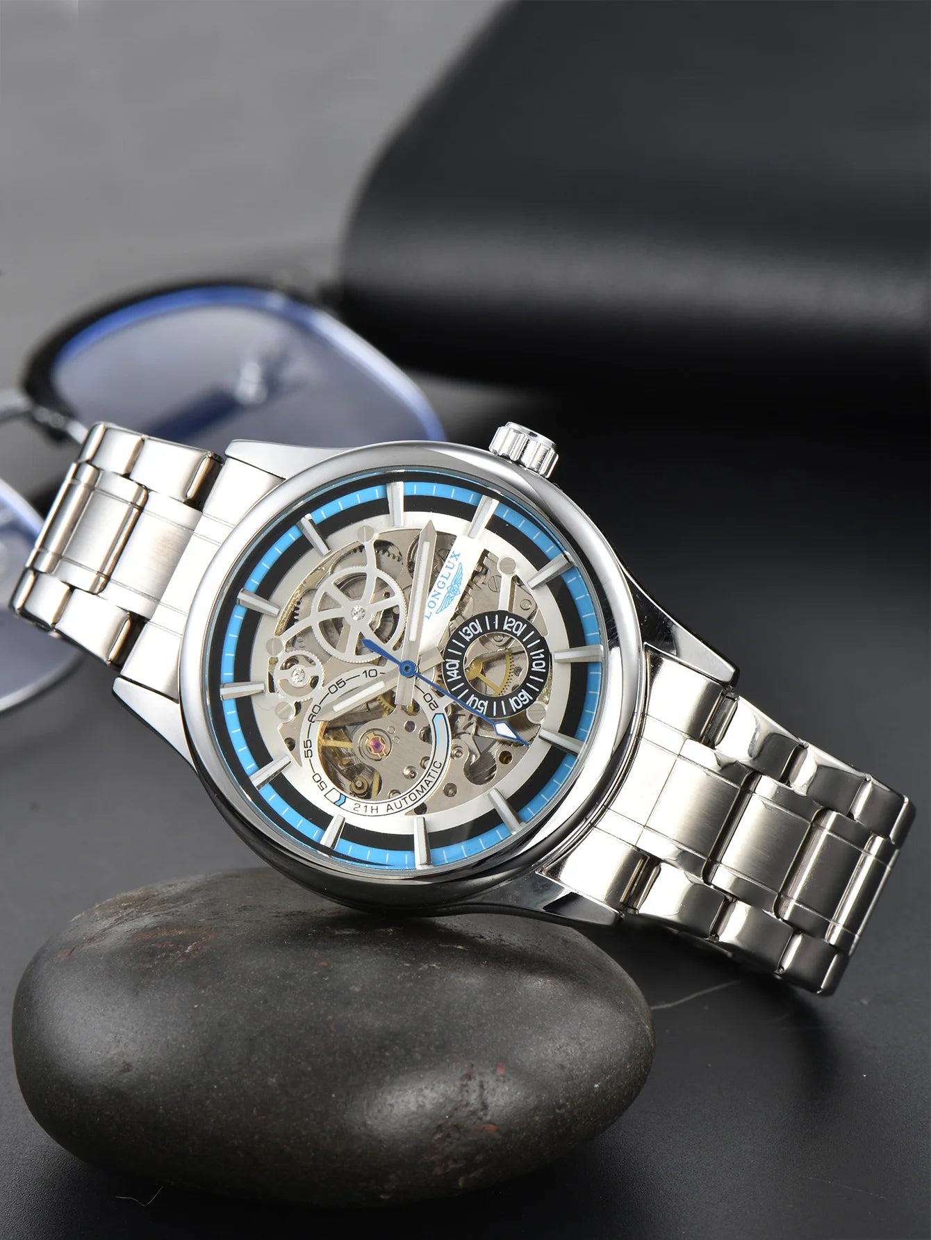 LONGLUX automatic man watch luxury wholesale mechanical wristwatches stainless steel skeleton waterproof mens watch men gift