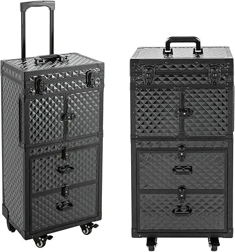 Rolling Lockable Makeup Train Case, Rolling Makeup Case | Large Trolley Storage Case Lockable | Trolley Professional Cosmetic