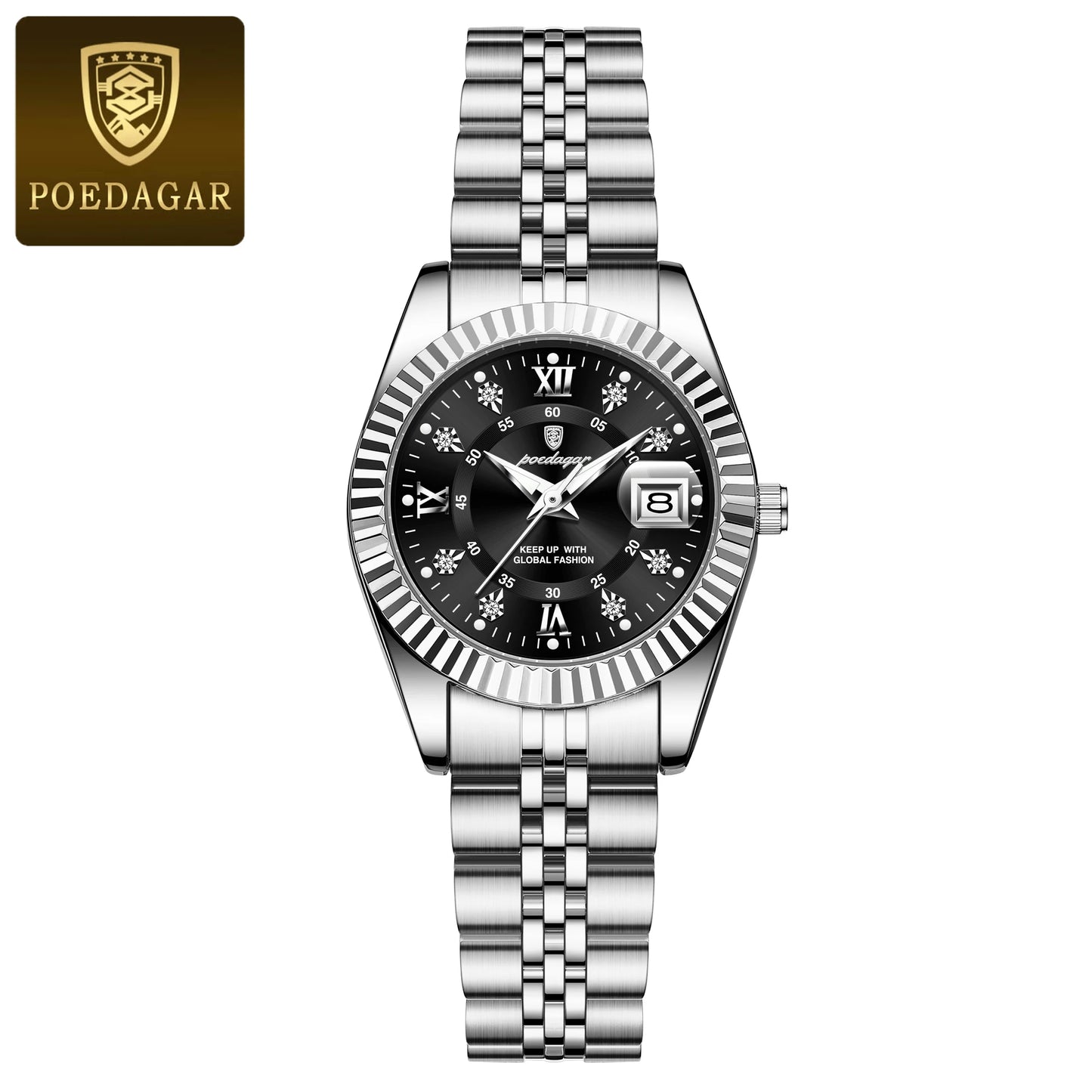 POEDAGAR Luxury Women's Watches Waterproof Luminous Date Ladies Wristwatch Stainless Steel Elegant Quartz Watch For Women Reloj